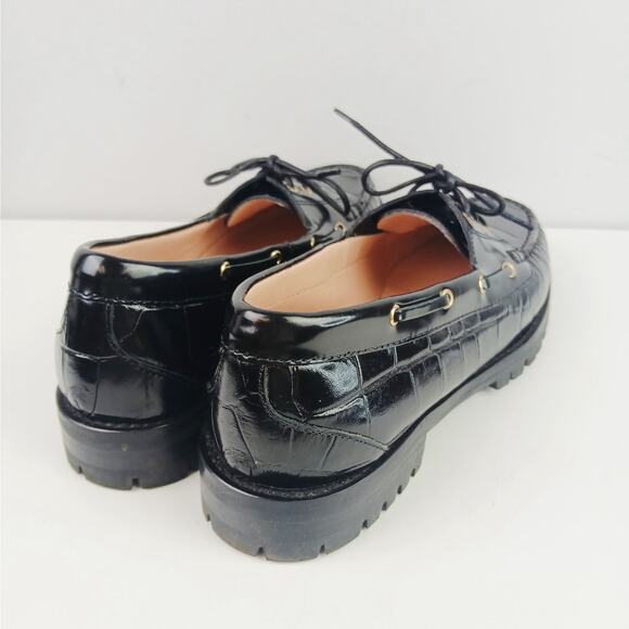 J.Crew SZ 8.5 Winola Lug Sole Boat Shoes In Croc Embossed Leather Runs Small - Picture 3 of 8